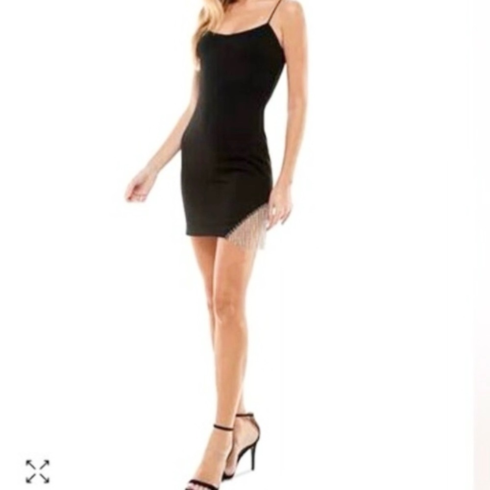 City Studio Little Black Glitter Fringe Trim Dress Size 17 (Juniors) Coquette